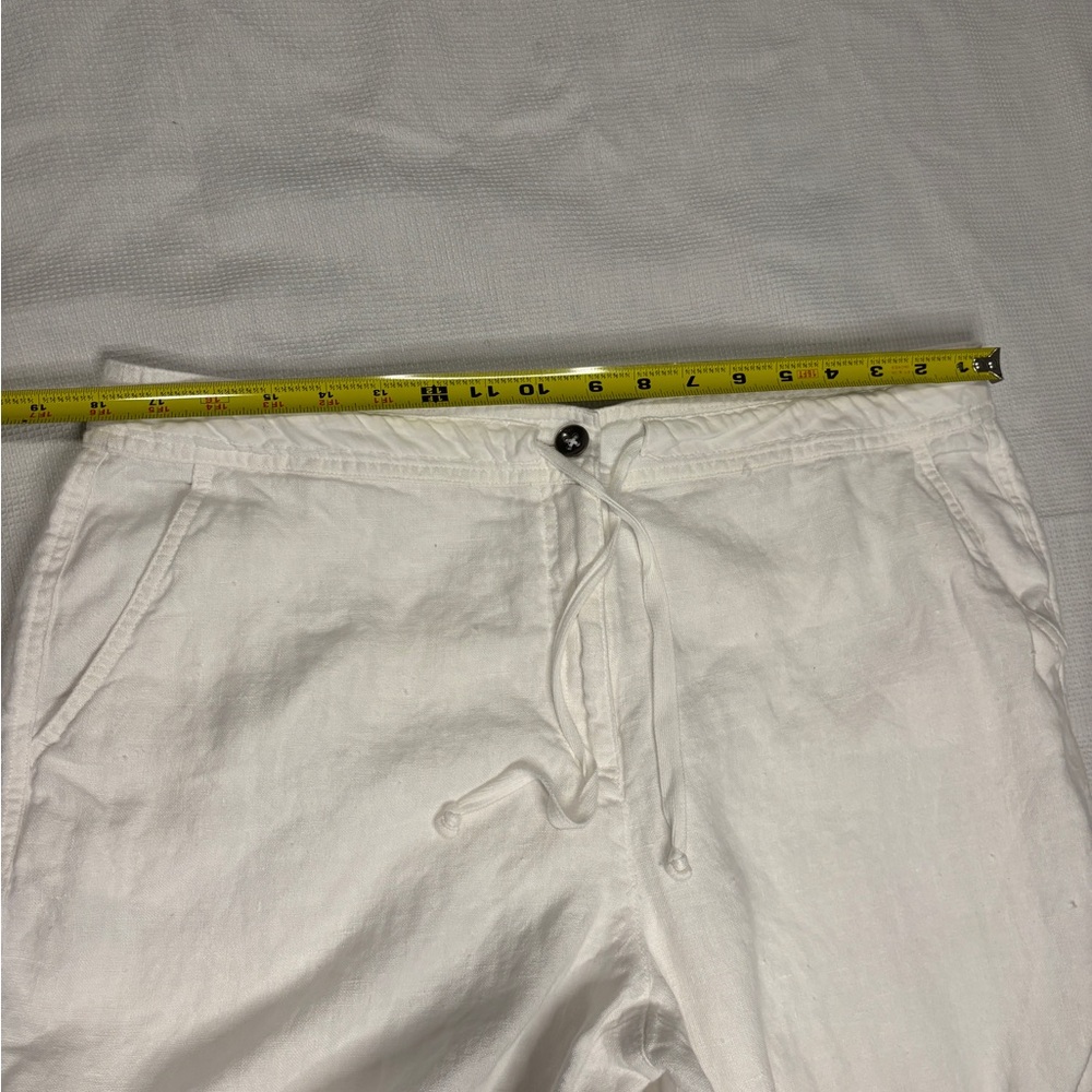 Talbots Pure Irish Linen Crop Pants Women Sz 16 White Lagenlook Beachy Classic - Picture 6 of 10